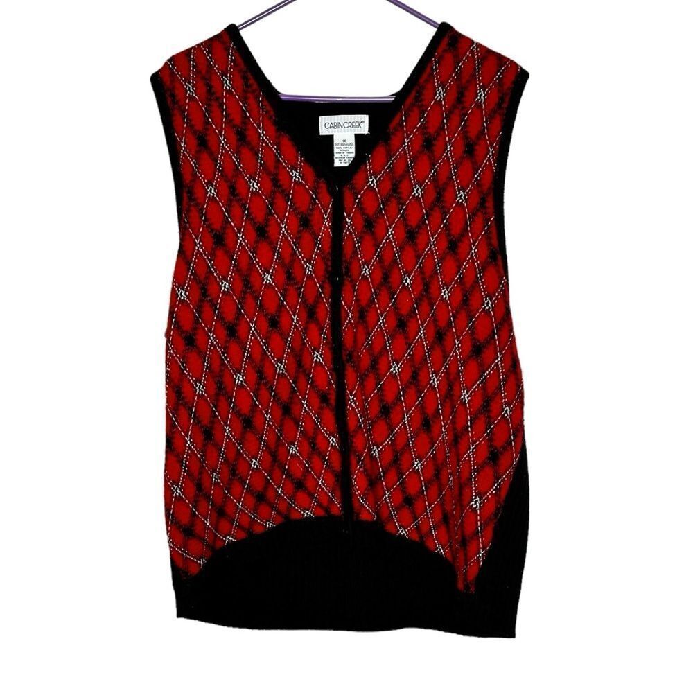Vintage Cabin Creek Red Diamond Print Sweater Vest Sz XL
